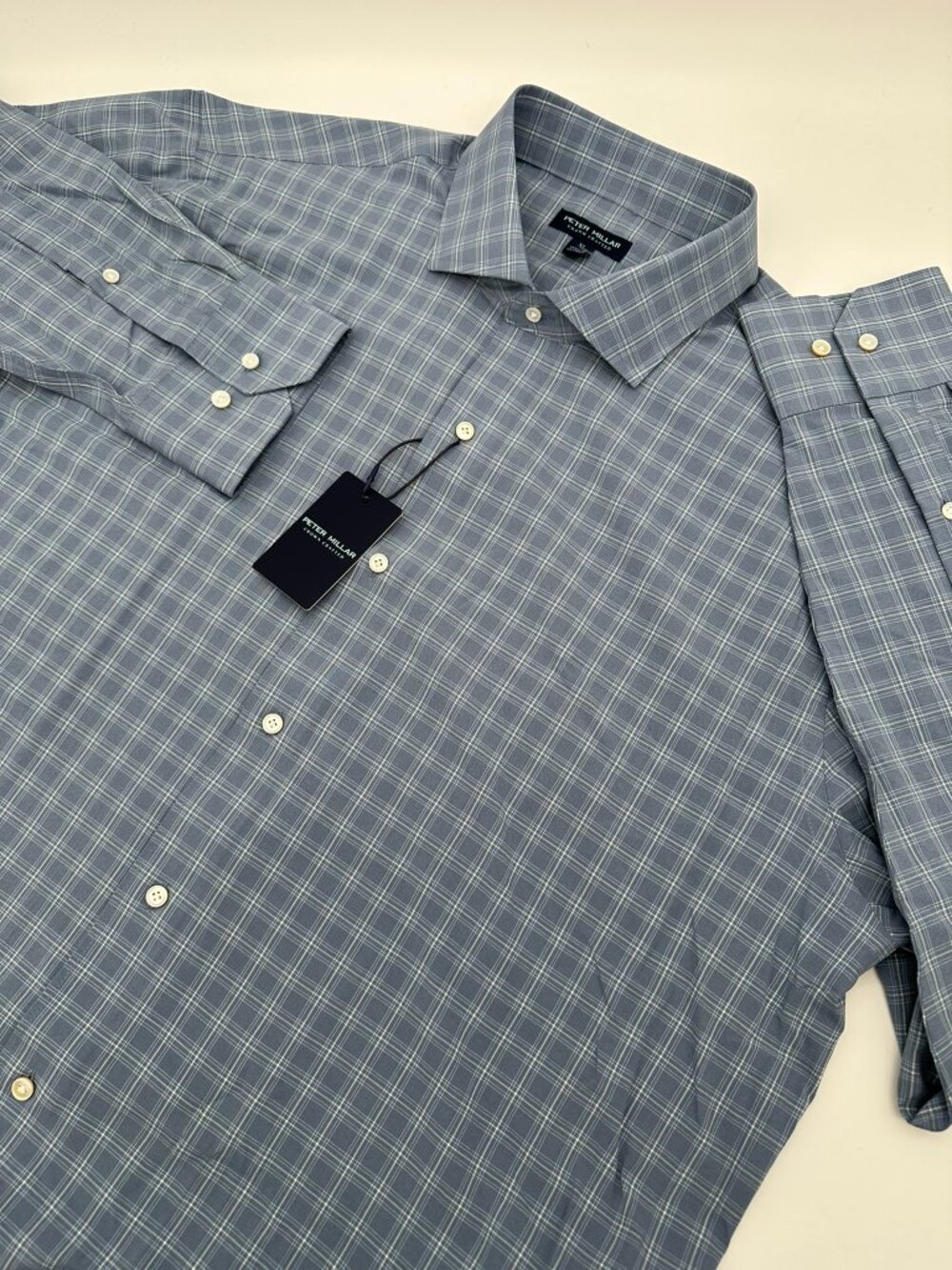 Peter Millar Men's Crown Crafted Reese Performance‎ Poplin Sport Shirt, XL, Blue